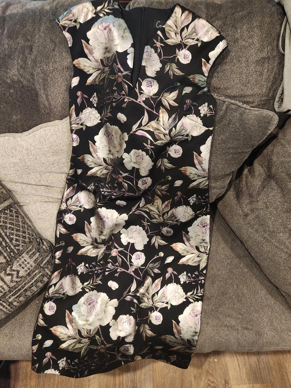 connected apparel Black Maxi Dress with White and Pale Pink Floral Print